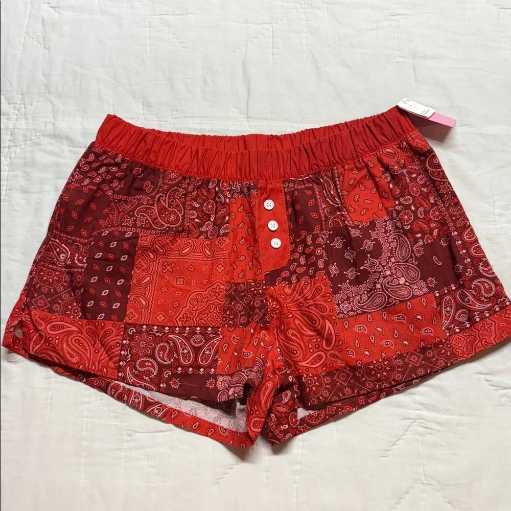 Zoe + Liv Red Paisley Patchwork Lounge Shorts NWT Sm Boho Bandana Pajama Shorts
